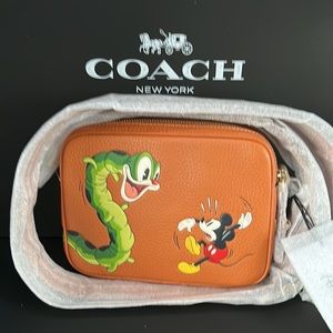 NWT Disney X Coach Flight Bag 19 Mickey Mouse Garden Caterpillar Purse Leather